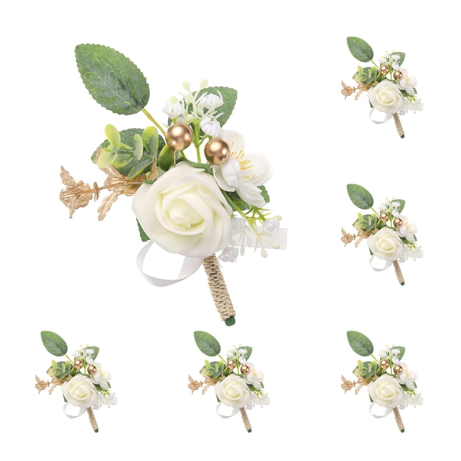 uxcell 6pcs White Rose Boutonnieres for Men, Buttonholes Pocket Corsage Artificial Flowers with Boutonnieres Pins for Bride Groom Wedding Ceremony Anniversary Formal Party