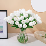 20 Pcs Fake Tulips Artificial Flowers For Decor -13.5 Inch Faux Flower Tulip Bulk Real Touch Pu Artifical Flowers For Home Kichen Living Room Decoration Valentine'S Mother'S Gifts (White)
