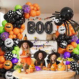 Halloween Balloon Arch Kit – Black Orange Purple Green with Spider & BOO Balloons