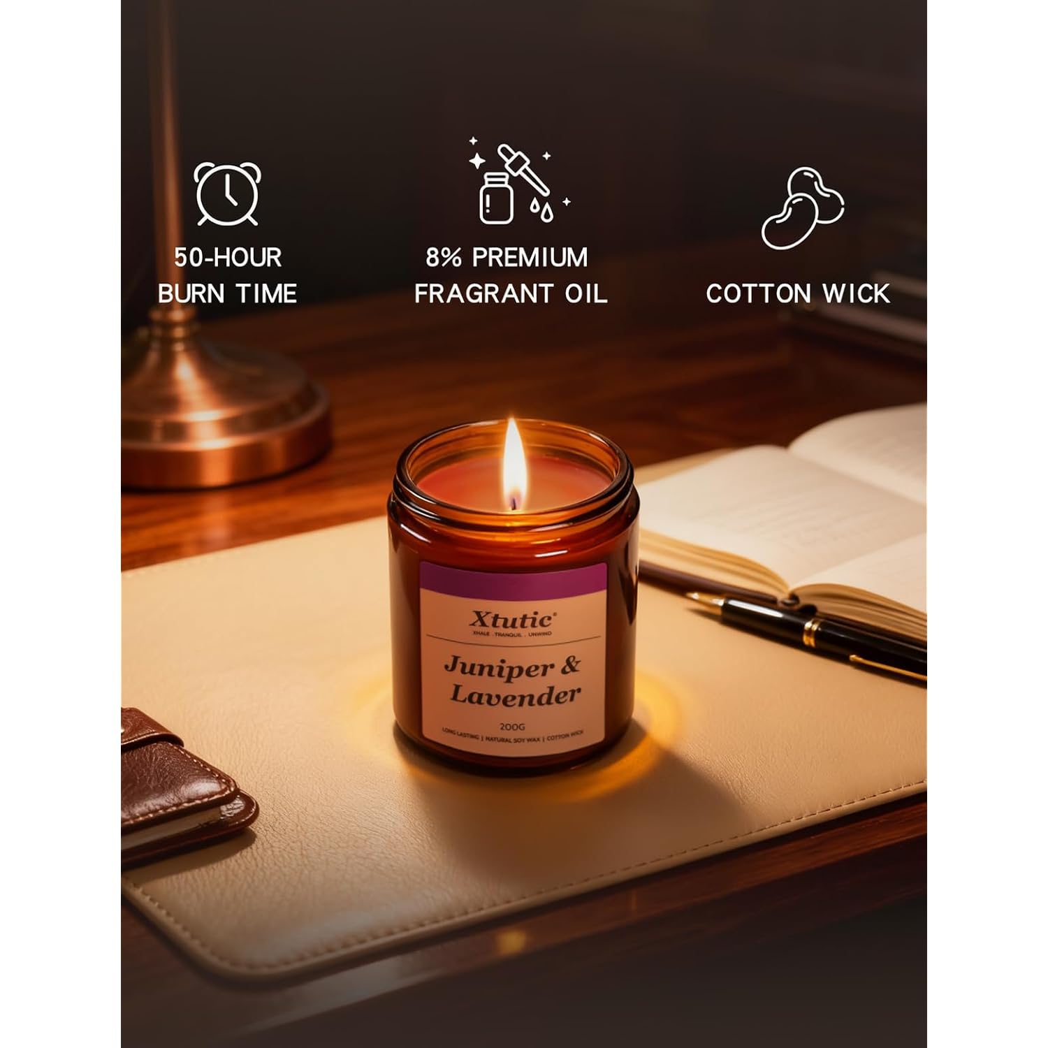 Soy Candle Gifts For Women & Men - 7Oz Brown Scented Candle,50-Hour Burn Time,Aromatherapy Jar For Home Decor,Relaxing Ambiance In Bedroom & Office(Juniper Lavender)