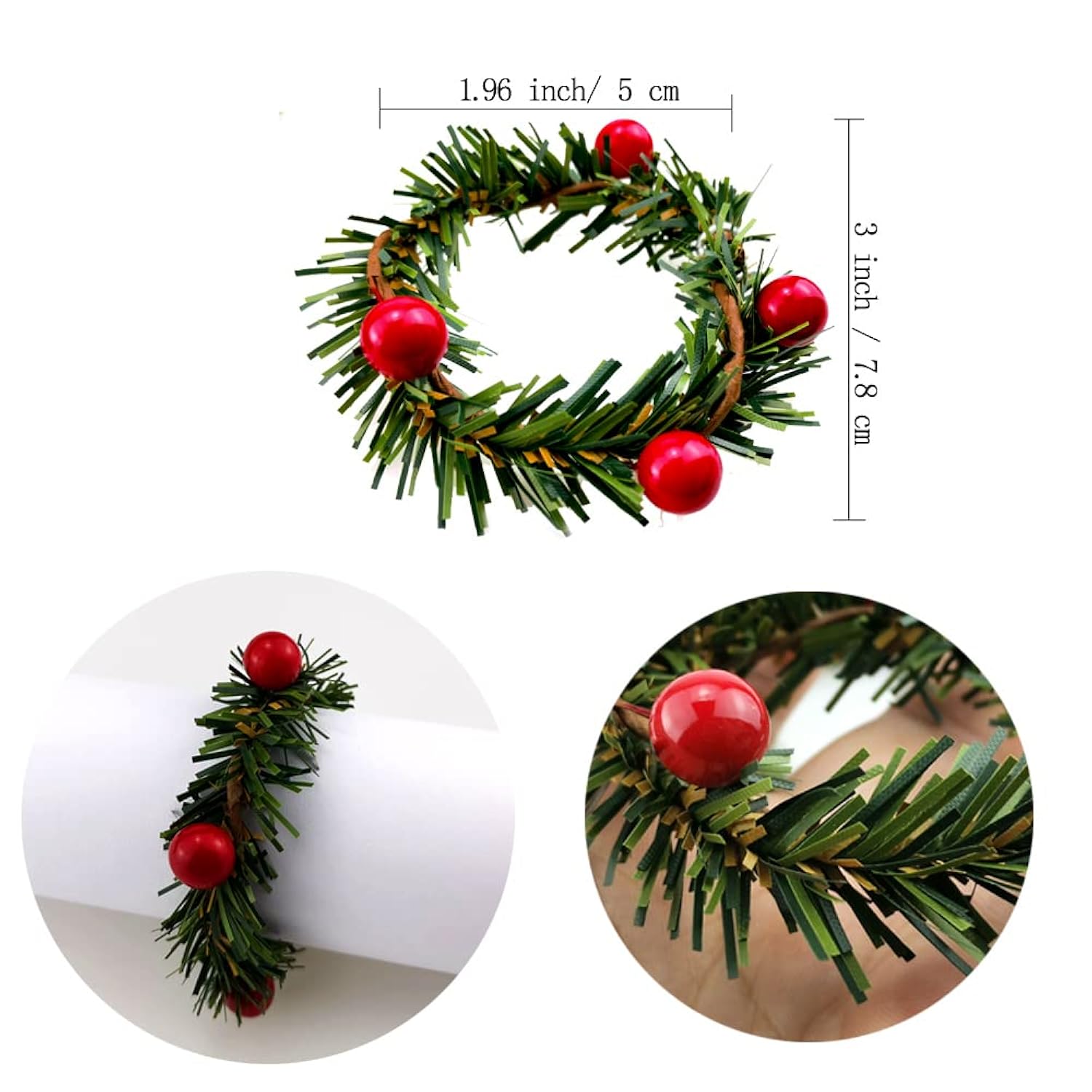 Christmas Napkin Rings Christmas Napkin Holder Holly Berry Candle Wreath For Banquet Table Decorations Set Of 12
