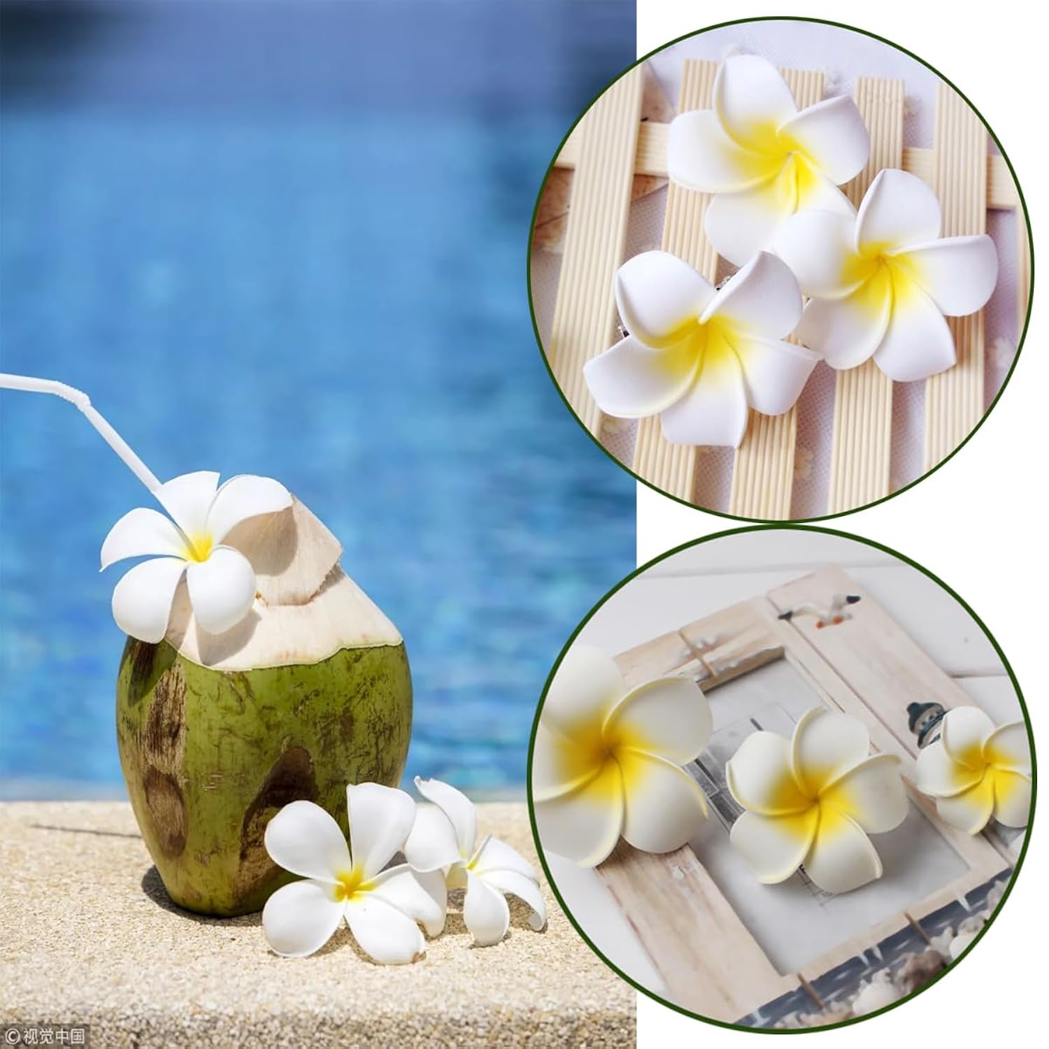 50Pcs 2.4Inch Artificial White Foam Plumeria Rubra Hawaii Frangipani Beach Flower Petals For Hair Hat Wreath Diy Home Wedding Party Decoration