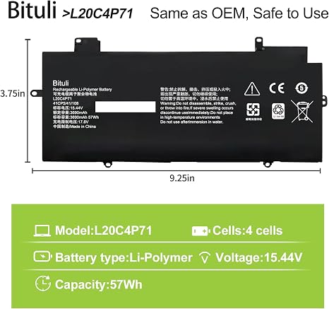 Replacement Laptop Battery for Lenovo ThinkPad X1 Carbon 9th 10th Gen and X1 Yoga 6th 7th Gen L20M4P71
