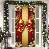 Merry Christmas Door Cover 35X71 Christmas Gift Box Present Hanging Banner Decoration Winter Holiday Bow Window Door Cover Red And Gold Stripes Ornaments New Year Party Home Wall Outdoor ?