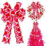 Valentine Tree Topper Bow With Heart Decorations, 11.4”X19.6” Large Red Pink Valentines Wreath Bow Decor For Valentine'S Day Wedding Holiday Party Wall Home Front Door Decorative