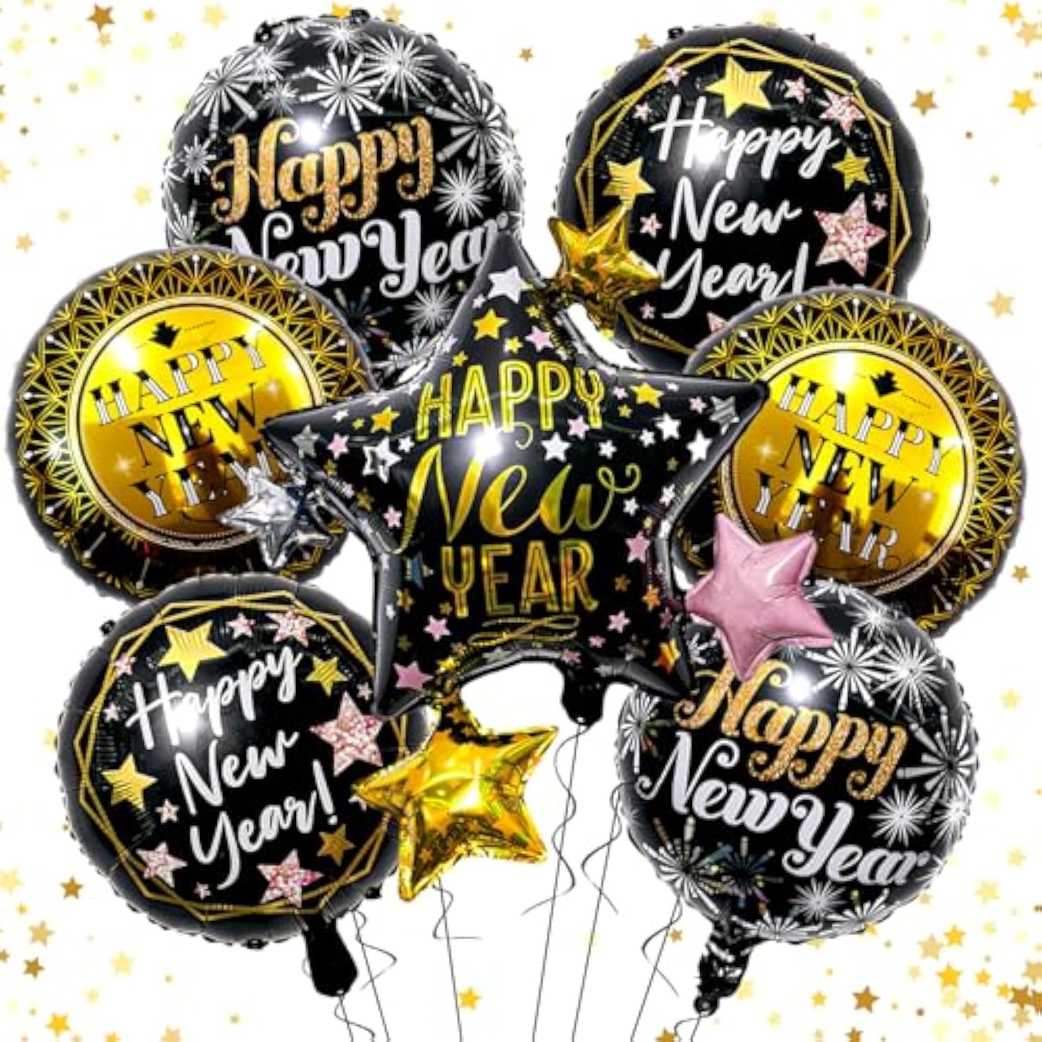 7 Pcs Black & Gold New Year 2026 Balloon Party Kit