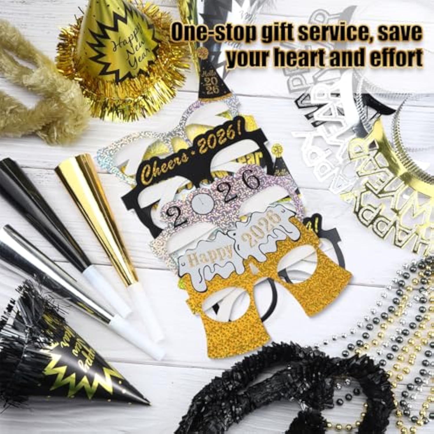 384pc New Year’s Eve 2026 Party Supplies Kit for 96 Guests Hats Glasses Noisemakers