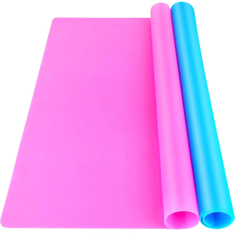 Silicone Mat For Resin Molds, 2 Pcs 15.7" X 11.7" Playdough Mat, Silicone Mats For Crafts, Jewelry Resin Molds Mats, For Resin, Clay, Paint, Blue & Rose Red