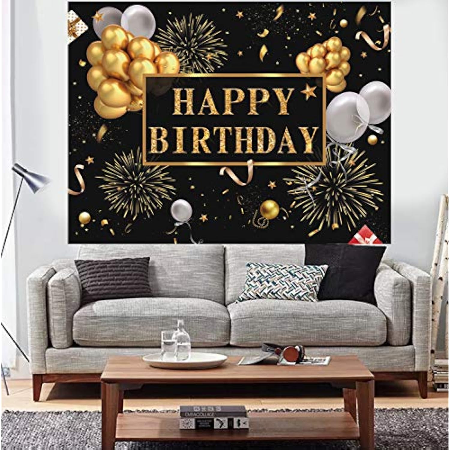 Black Gold Birthday Backdrop 7x5ft Photo Booth Banner for Milestone Party Decor
