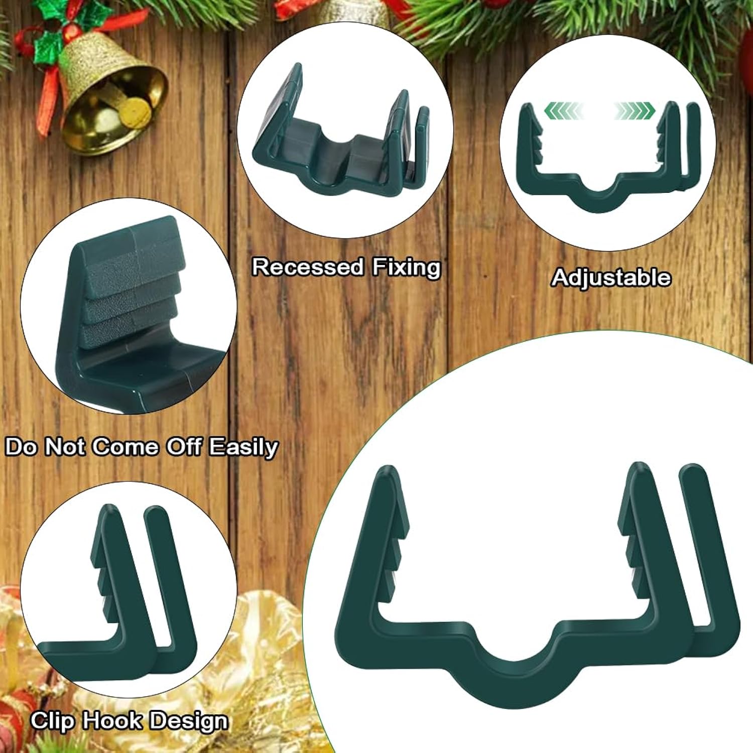 Christmas Light Hangers Clips 7/8 Inch Fascia Board Clips Hooks Holiday Deck Light Hooks For Christmas Decoration Roof Gutter Fence In Thickness From 3/4'' To 7/8", Green, 100 Pcs