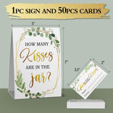 Guess How Many Kisses Are In The Jar Game, Eucalyptus How Many Kisses Baby Shower Cards Kit(1 Standing Sign + 50 Guessing Cards), Guess How Many Kisses Insert Ticket