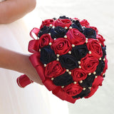 7.5" Ruby Red & Black Bridal Wedding Bouquet Round Holding Bouquet Throw Toss Artificial Rose Flower Bunch For Bride Bridesmaid Wedding Quinceanera