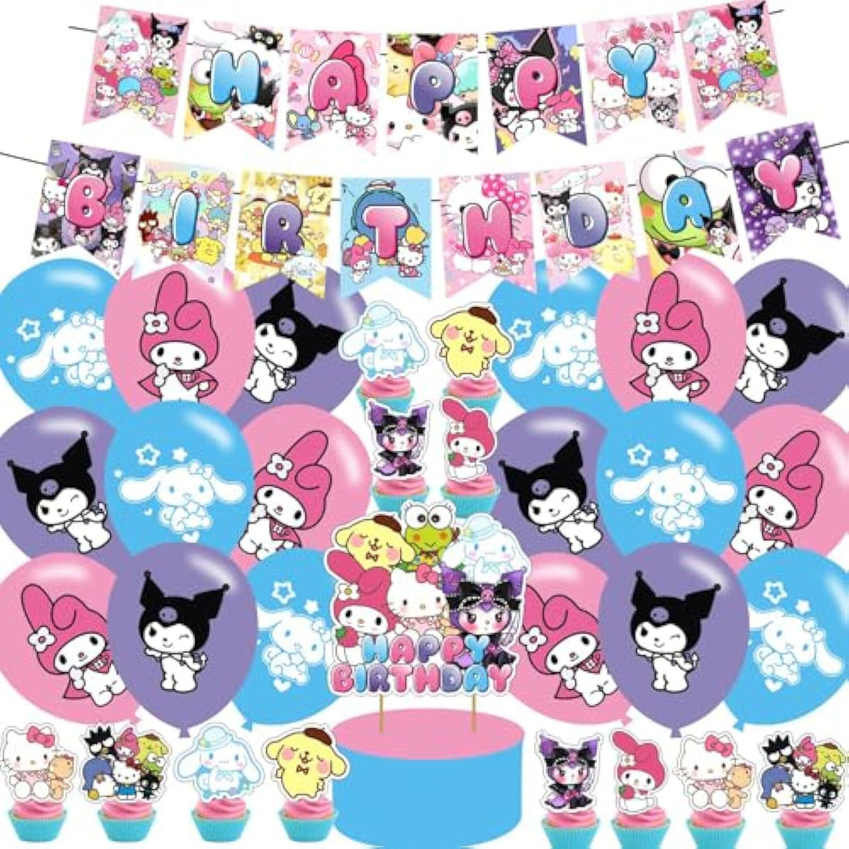 Birthday Party Supplies,Cute Anime Party Including Cake Caps, Cupcake Caps, Flags, Latex Balloons, It Is Very Suitable For Birthday Party Supplies.