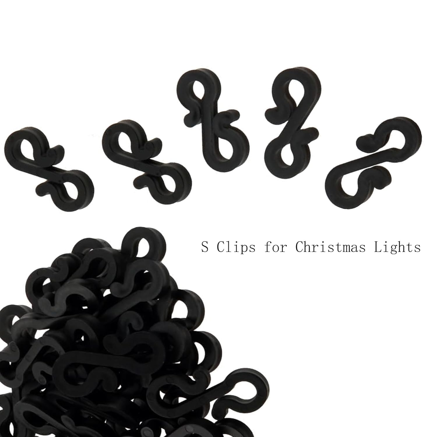 S-Shaped Christmas Light Clips, Black Plastic, 1.42 X 0.65 Inch, Pack Of 21