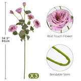 34.5" Purple Artificial Flowers Silk Fake Flower 3Pcs Eustoma Lisianthus Flowers With Long Stem Faux Flowers Arrangement Branch With 4 Heads For Diy Wedding Party Centerpiece Bouquet Table Home Decor