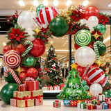 161pcs Christmas Balloon Garland Arch Kit with Red Green Pearl White Gold Metallic Green Balloons Candy Cane Xmas Tree Balloons Gold Star Balloon for Xmas Party Decorations