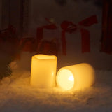 1 Waterproof Outdoor Battery Operated Flameless Led Pillar Candles With Remote Flickering Plastic Electric Decorative Light Set For Home Décor Garden Patio Decoration Party Wedding Supplies 3X3 Inches