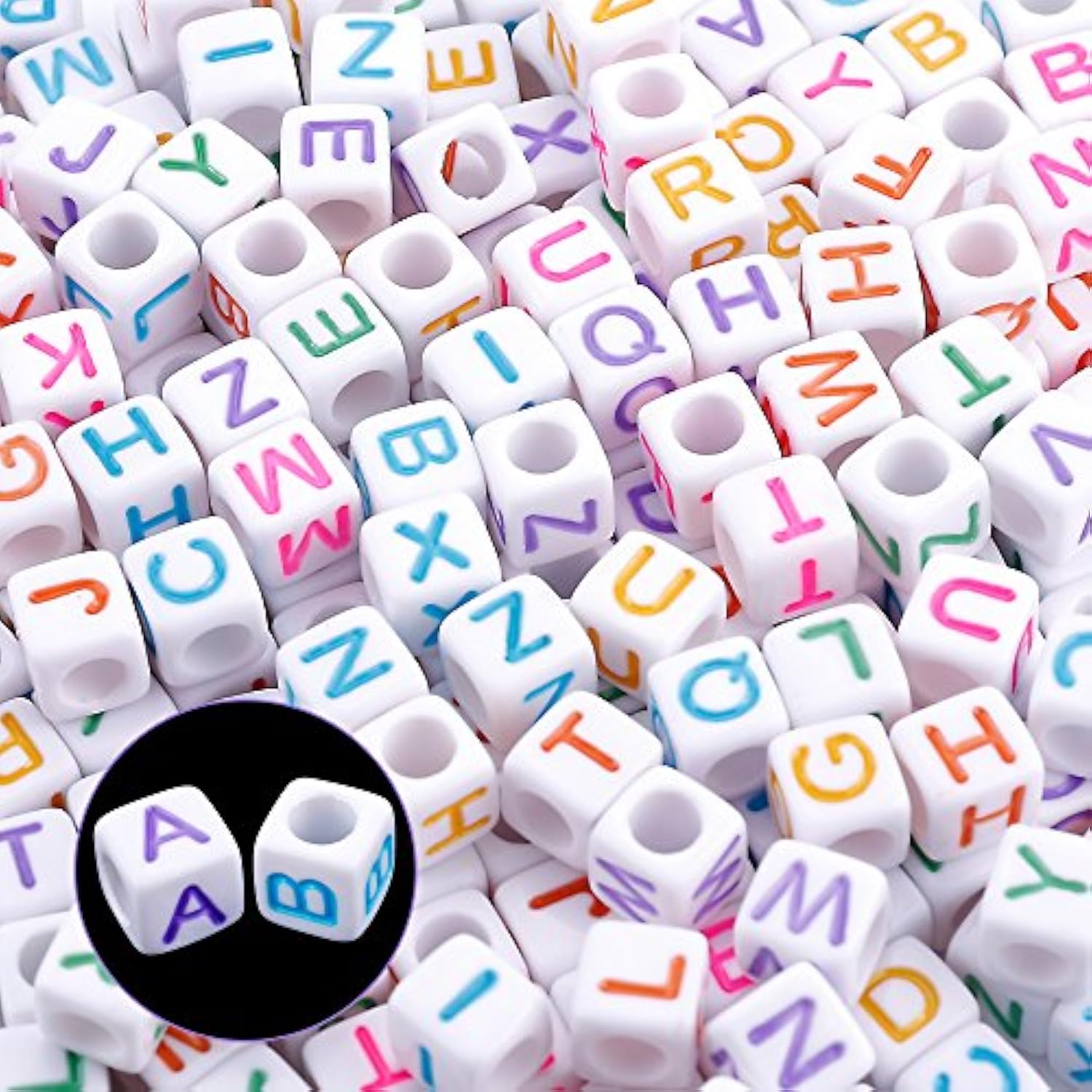 1400PCS Cube Alphabet Beads in 5 Colors with String for DIY Bracelets & Jewelry