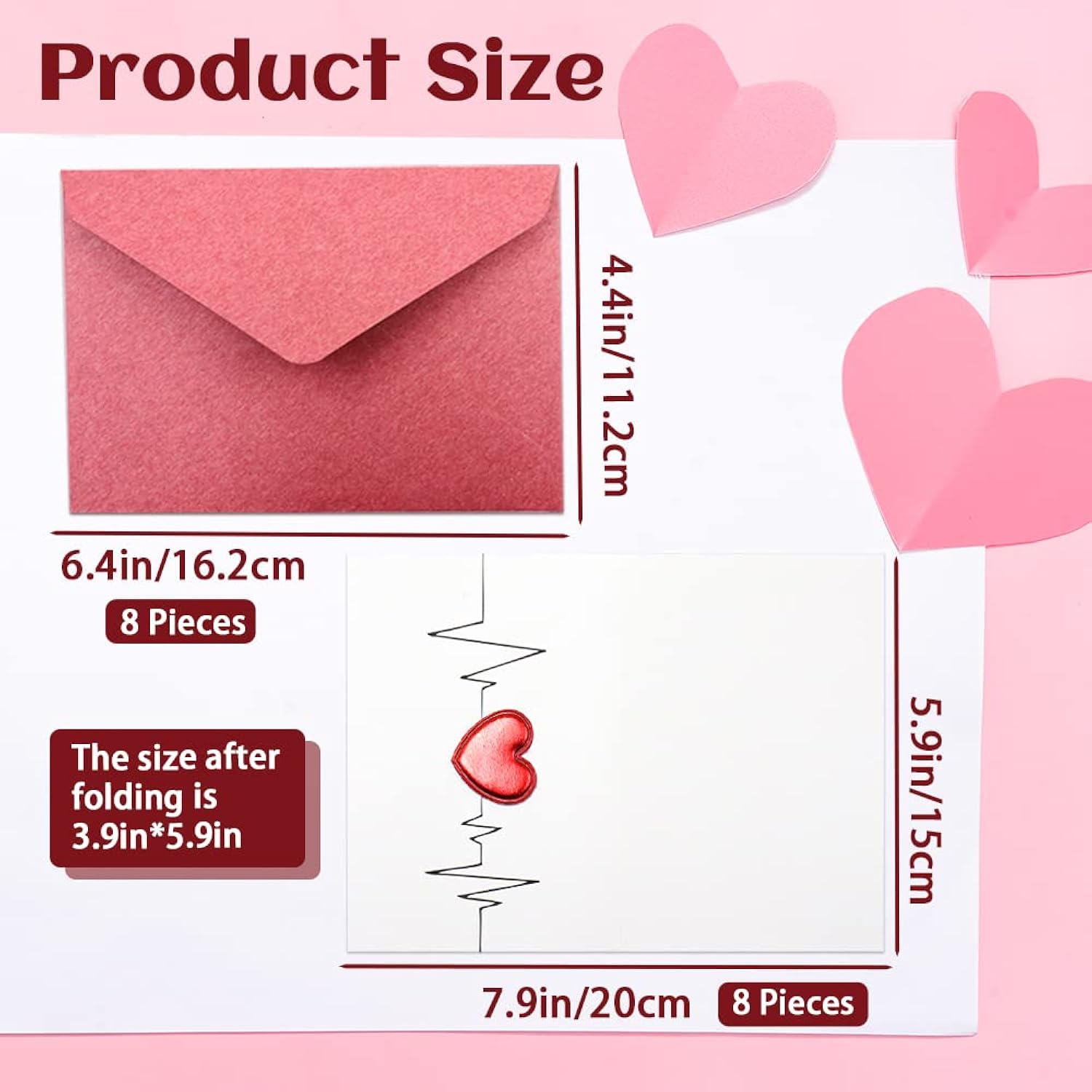 8 Pack Valentines Day Cards With 8 Envelopes, Blank Note Cards With Hearts, Anniversary Love Cards For Her Or Him, Thank You Greeting Birthday Cards, 4 X 6 Inch (Heartbeat)