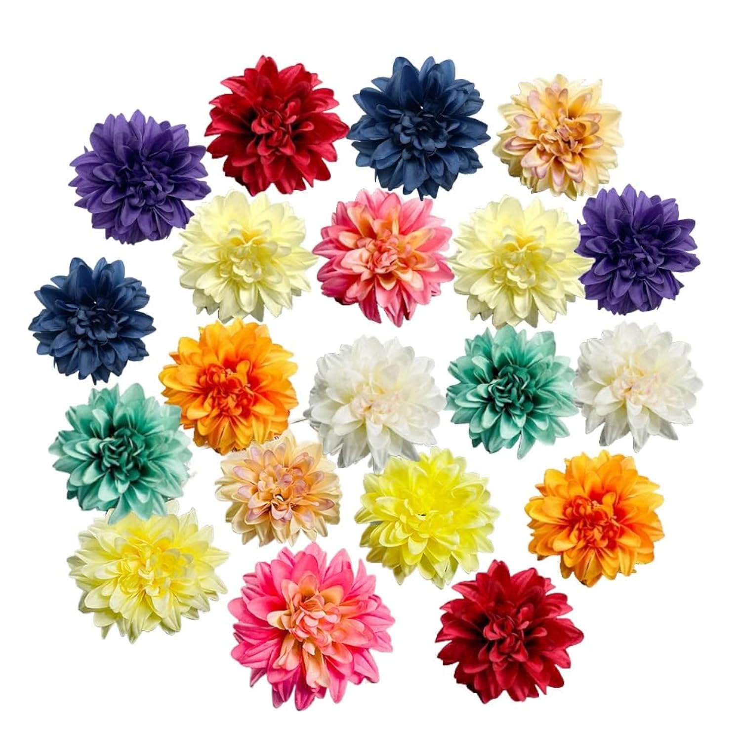 20 Pcs Dahlias Artificial Flowers Heads,Faux Dahlias Silk Flowers For Crafts With Clips,Tropical Faux Flower Cake Decorations Wreath Making Supplies For Wedding Party Birthday Gift Décor (Multicolour)