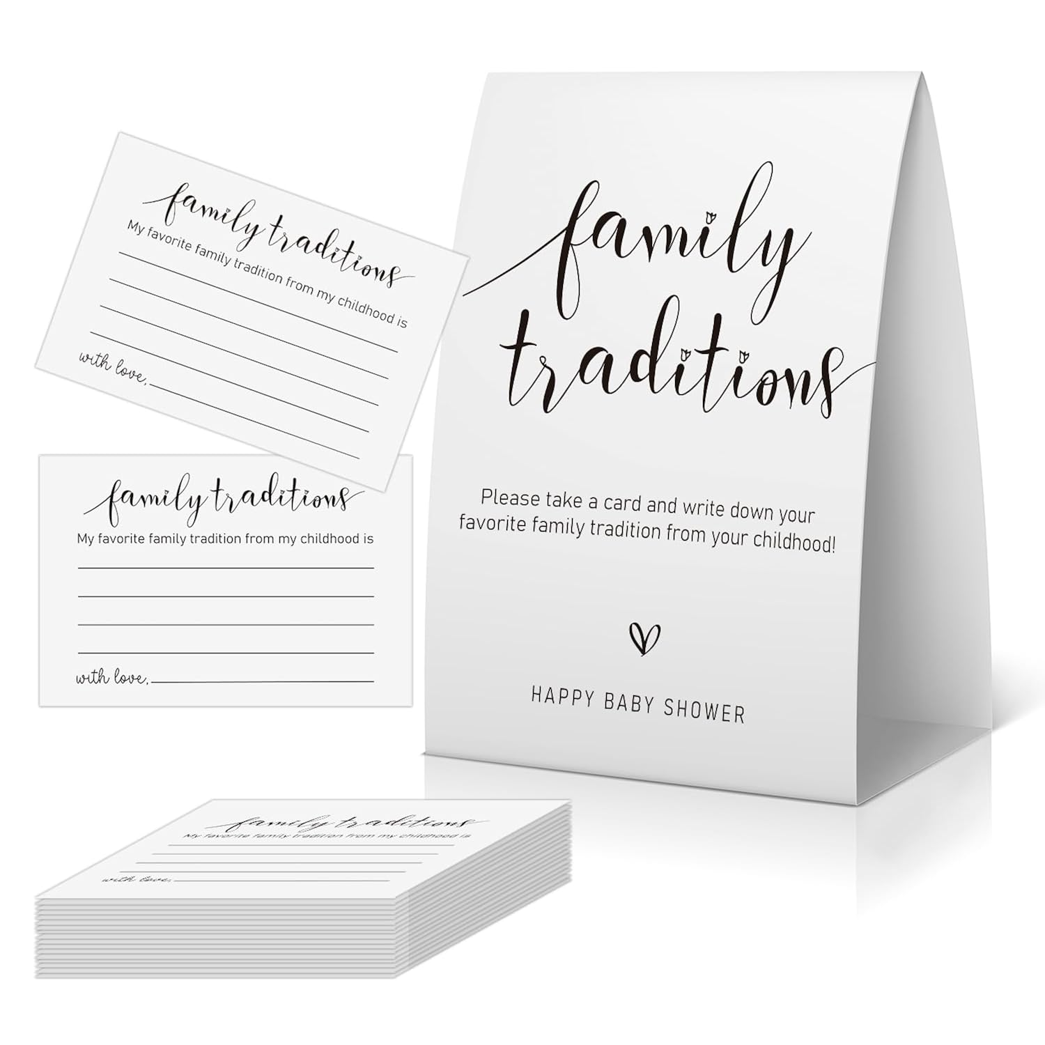 Family Traditions Sign And Card(1 Sign+30 Cards), Baby Shower Game 30 Guests, Baby Shower Activities, Family Tradition Cards For Baby Shower, Baby Shower Advice, Minimalist Baby Shower Decor -Famltr02