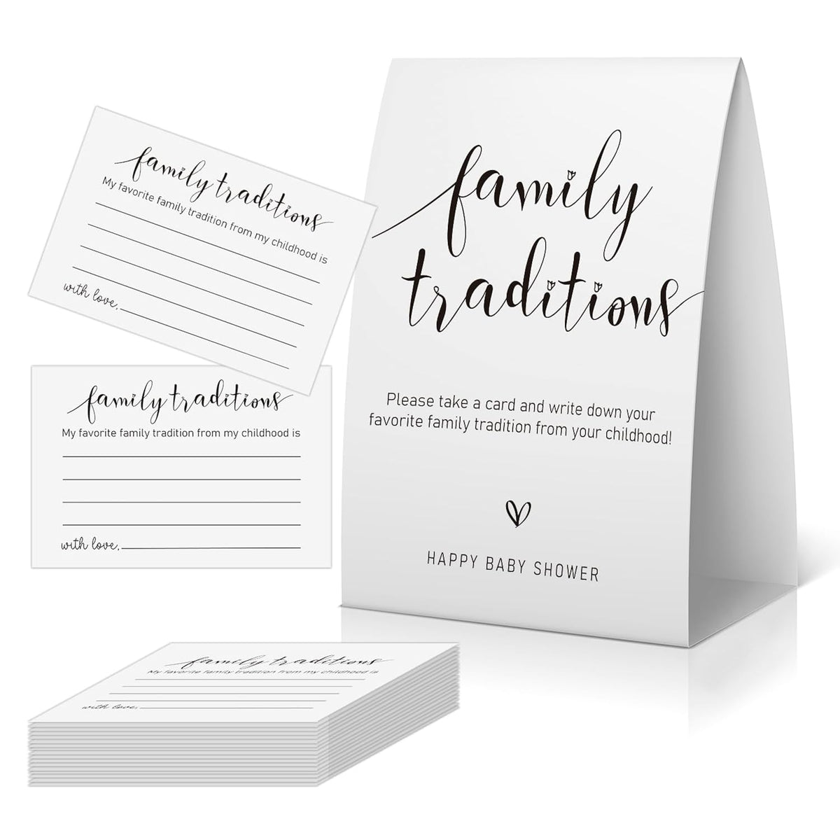 Family Traditions Sign And Card(1 Sign+30 Cards), Baby Shower Game 30 Guests, Baby Shower Activities, Family Tradition Cards For Baby Shower, Baby Shower Advice, Minimalist Baby Shower Decor -Famltr02