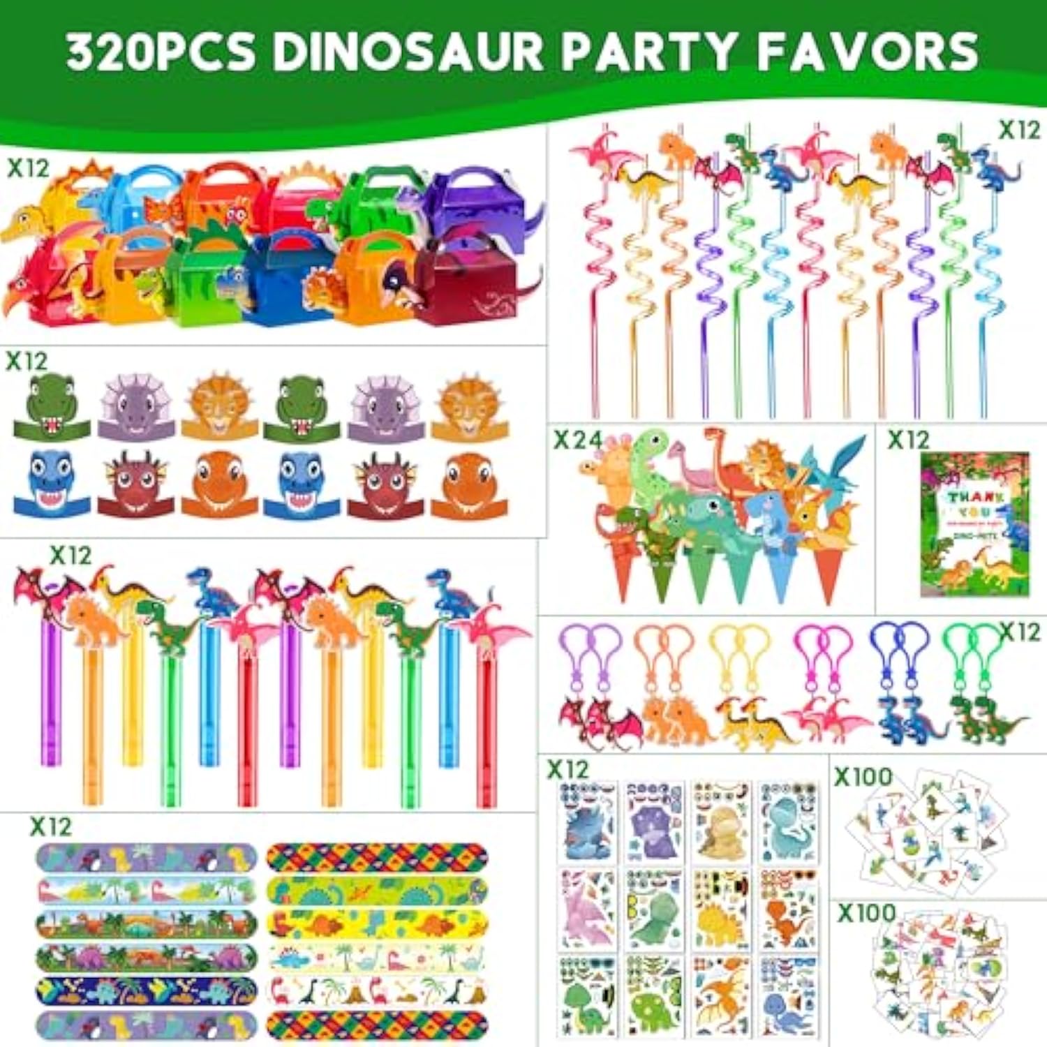 320-Piece Dinosaur Party Supplies with Goodie Bags and Favors for Kids