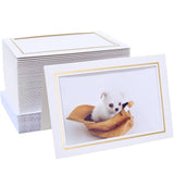 100 Count Photo Frame Cards With Envelopes 4X6 Paper Picture Frame Notecards Photo Card Holder For Christmas Decoration New Year Greeting Birthday Classroom Diy Craft - White With Gold Lining
