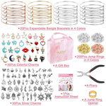 300Pcs Charm Bangle Bracelets Making Kit With Expandable Bangles, Charms, Jump Rings And Pliers For Jewelry Making Bangle Bracelets (With Gift Box And Tools)
