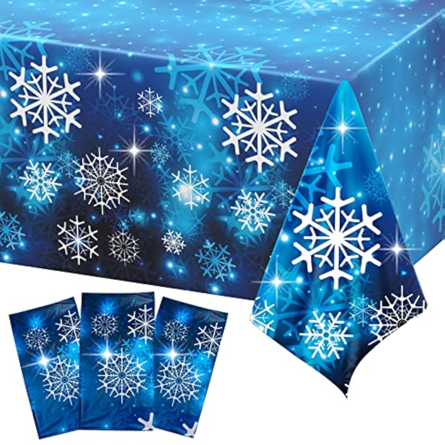 3pcs Blue Snowflake Christmas Tablecloths Winter Party Decor