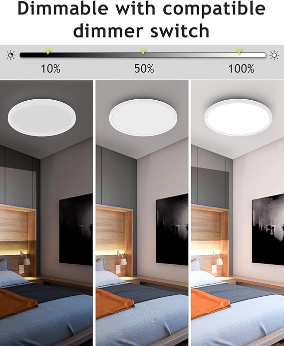 12 Inch White LED Ceiling Light 3200LM Dimmable Flush Mount Fixture