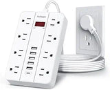 Power Strip with USB 8 Outlets 6 USB Ports 1 USB C 5FT Flat Plug Extension Cord White