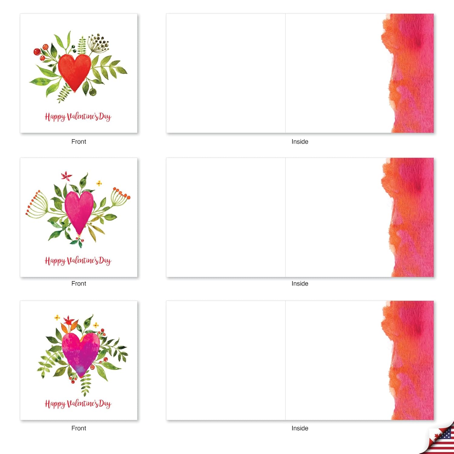 - 10 Assorted Valentine'S Day Note Cards (4 X 5.12 Inch) - Boxed Valentine Cards, Bulk Set With Envelopes - A Big Watercolor Heart Mq5664Vdb-B1X10