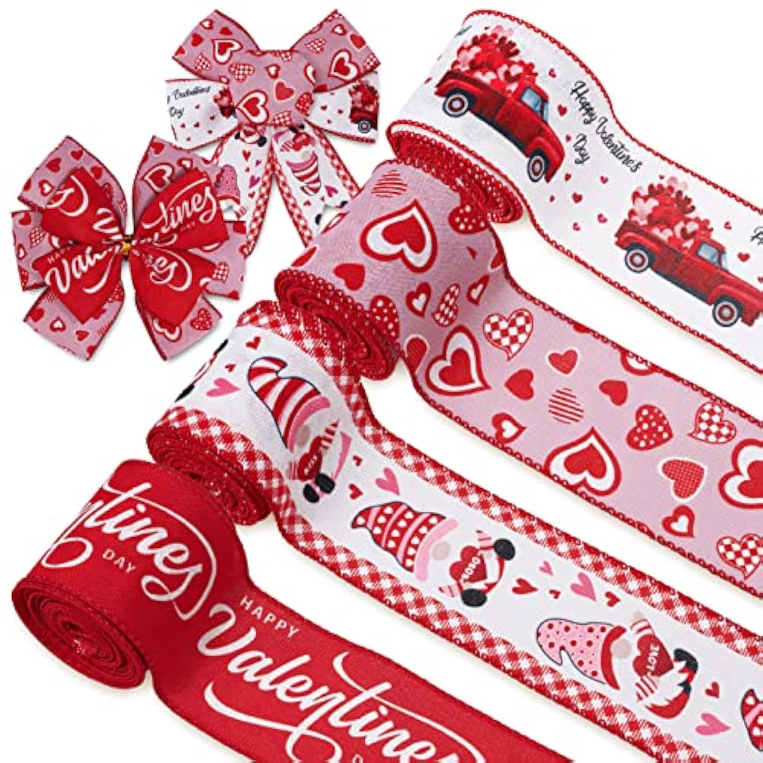 Valentine'S Day Wired Edge Ribbon 2.5 Inch Red Pink Heart Love Gnome T