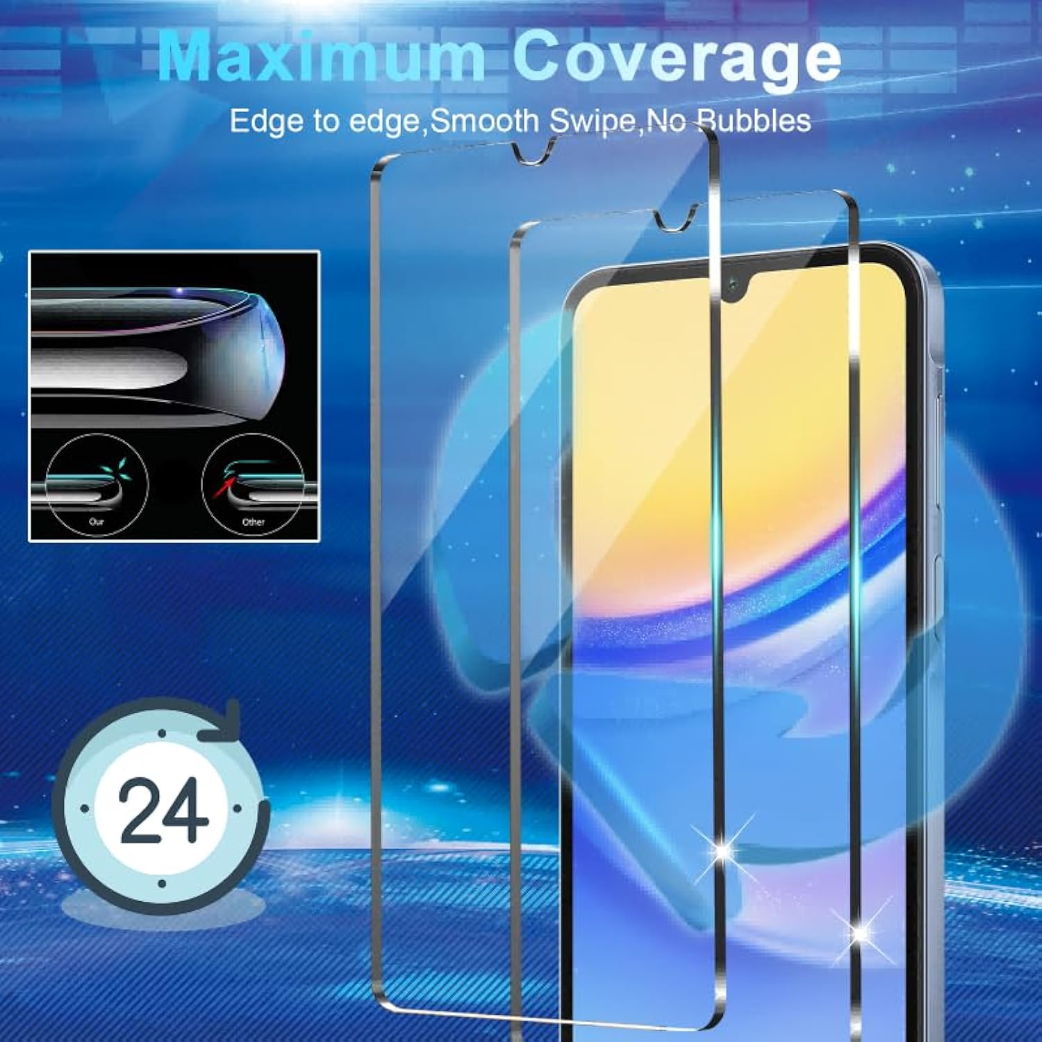 [4+3 Pack Screen Protector Compatible With Galaxy A15 5G, 4 Tempered Glass With 3 Camera Lens Protectors, High Clarity, Anti-Shatter, Bubble Free