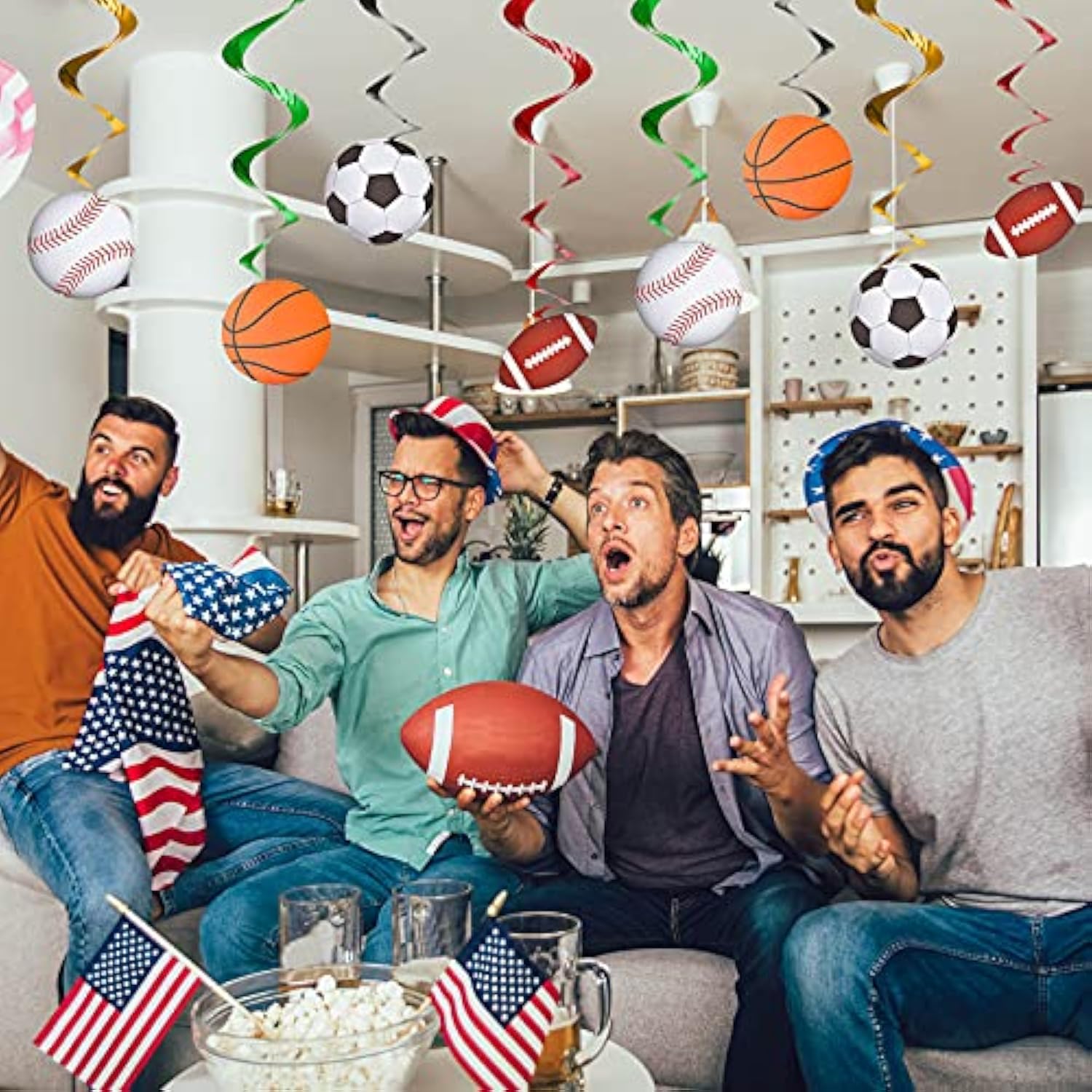 48pcs Sports Hanging Swirl Decorations – Baseball, Basketball, Football, Soccer
