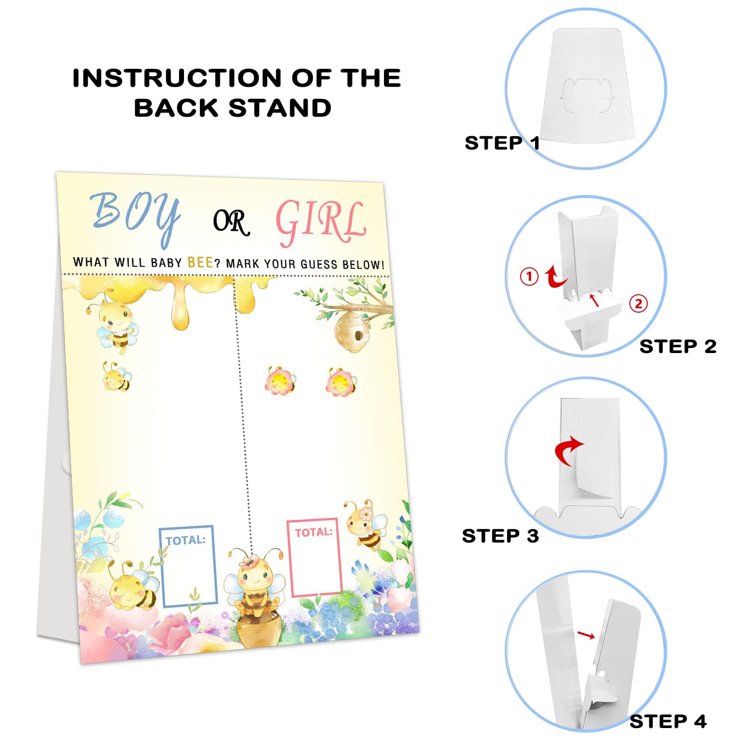 Boy Or Girl Voting Gender Reveal Bee Theme Party Game With 48 Pcs Voting Stickers, Baby Gender Reveal Games Voting Board With Stand 12 X 15 Inch, Gender Reveal Party Supplies