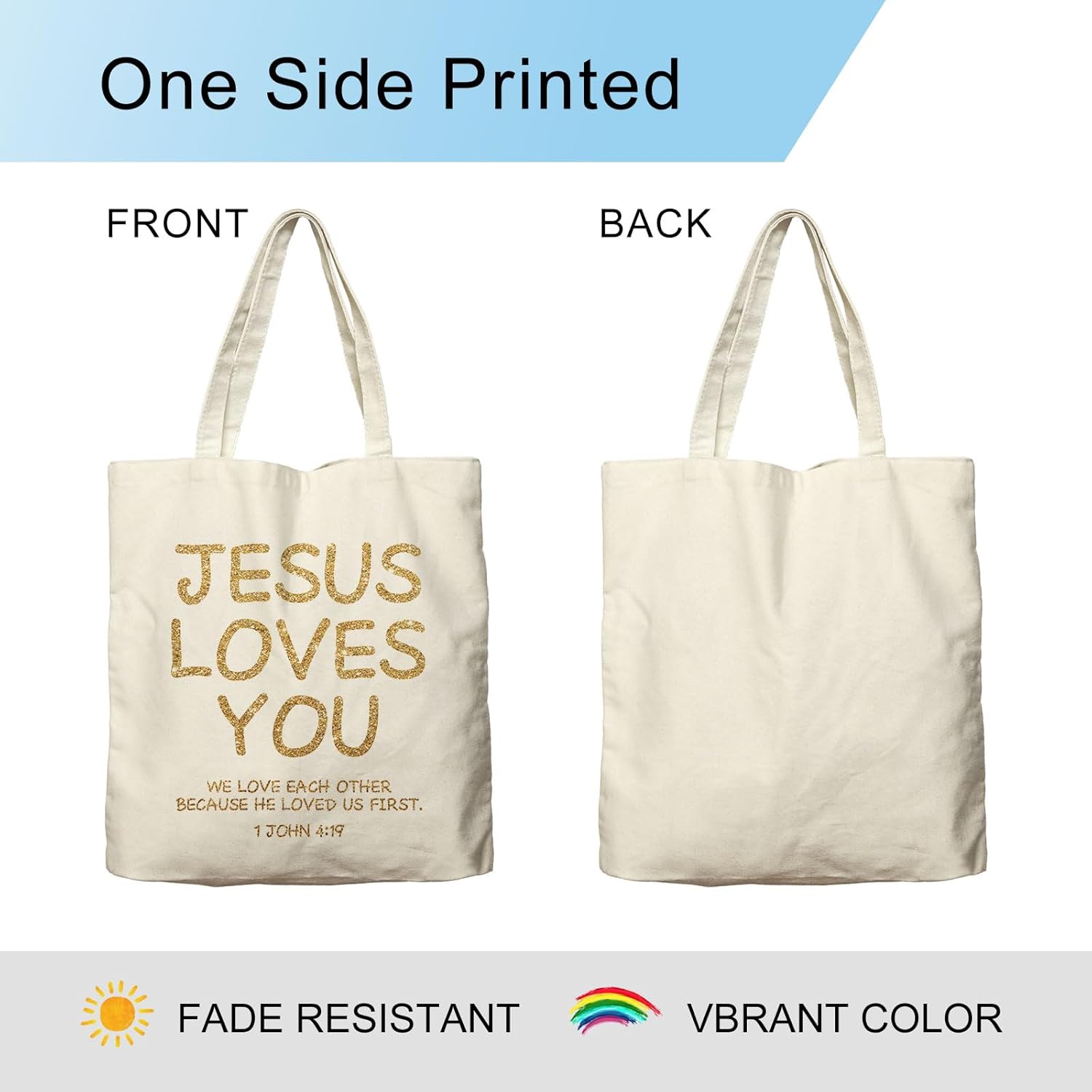 Christian Canvas Tote Bag Aesthetic Jesus Loves You Reusable Shopping Grocery Bag Beach Bag Birthday Christmas Gifts For Women