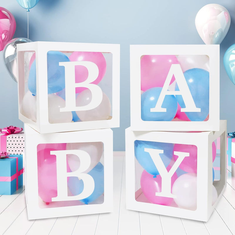 Baby Boxes With 41 Letters And 36 Balloons, 4Pcs Clear Balloon Boxes F