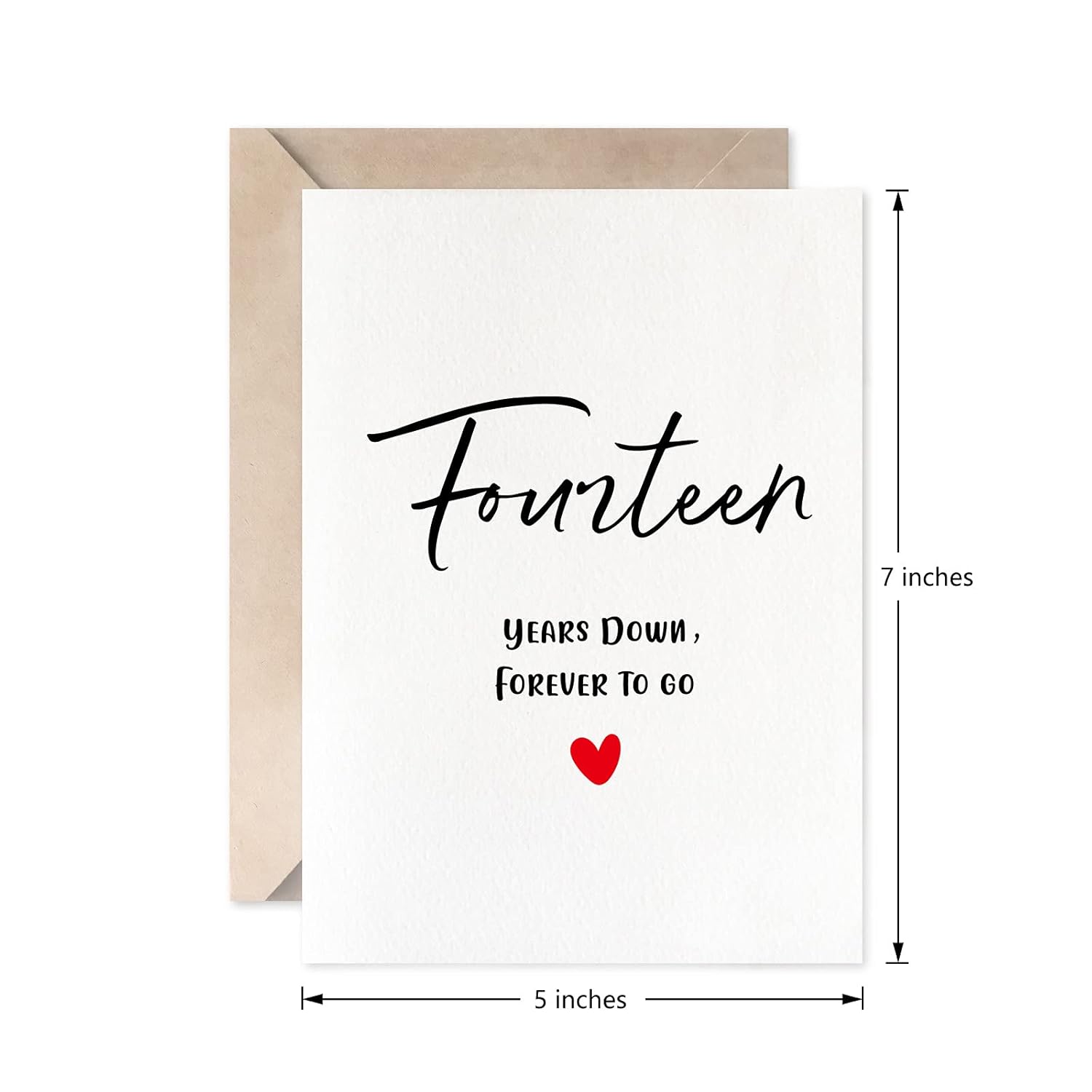 14Th Anniversary Card, Fourteen Years Down Forever To Go, Romantic Valentines Day Wedding Card For Husband Wife