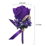 Purple Wedding Rose Boutonniere With Pins For Men Wedding Groomsmen Best Man, Groom Boutonnieres For Party Prom Anniversary (Boutonniere-Purple, 6 Packs)
