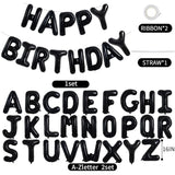 65 Pcs 16 Inch Black Happy Birthday Balloons And 2 Sets A-Z Foil Letters Balloons Diy Personalized Phrase Banner For Birthday Celebration Halloween Thanksgiving Christmas Party Decorations
