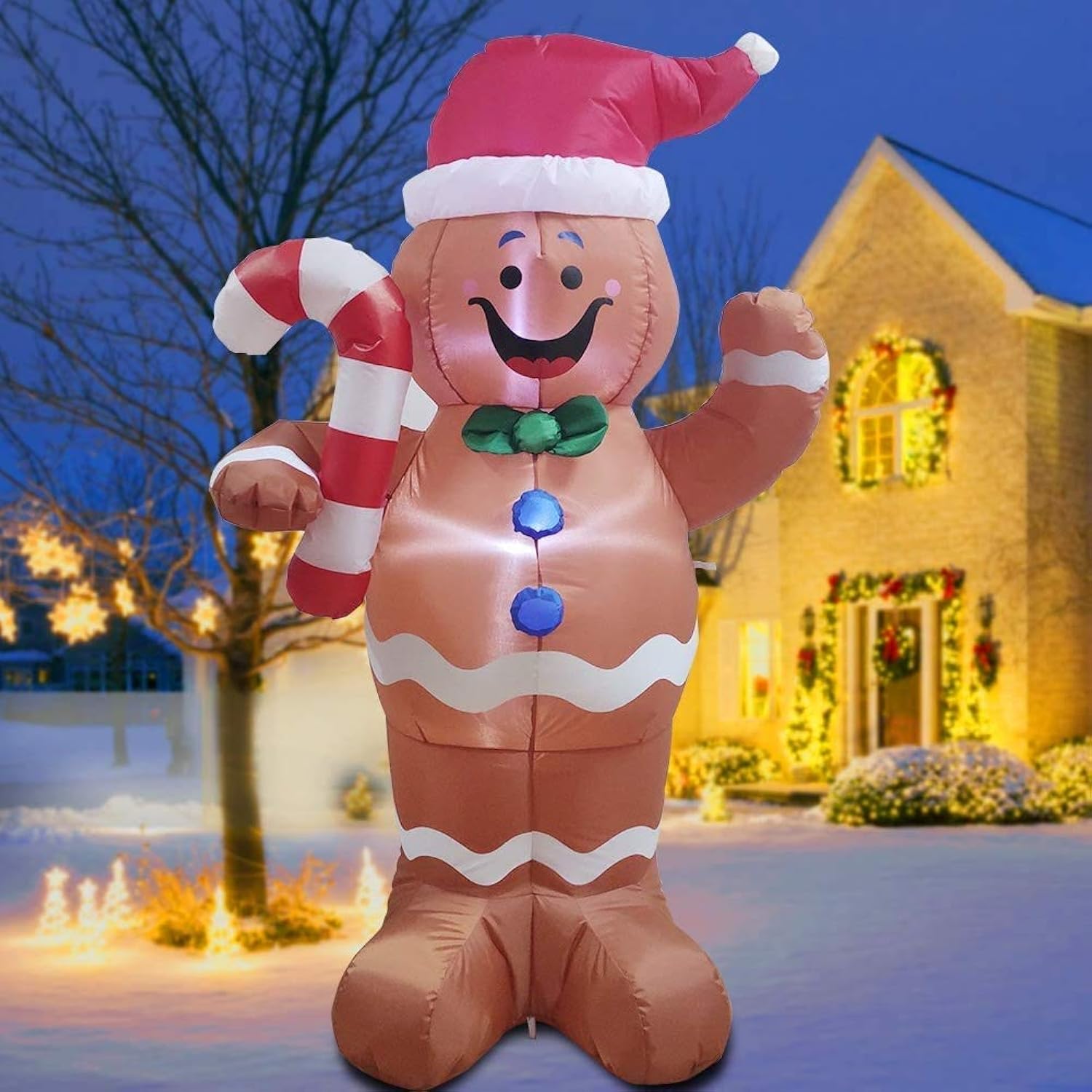 5Ft Christmas Inflatable Gingerbread Man Decor Yard Indoor/Outdoor Inflatable Decoration For Christmas Party Porch/Yard/