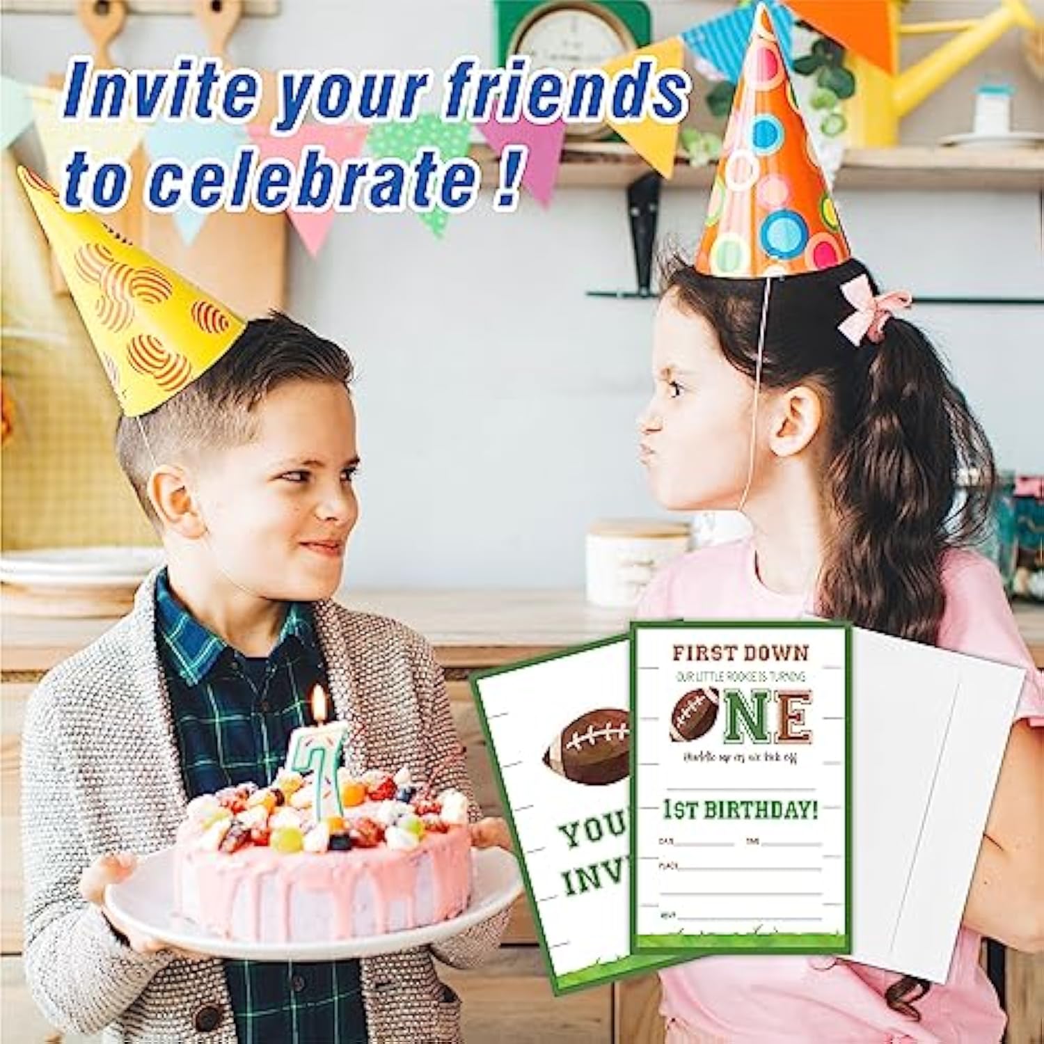 Football 1St Birthday Party Invitations, Sports Themed Invite Cards (20-Pack) With Envelopes, Rugby Style Birthday Party Supplies Decorations(4"X6")-C05