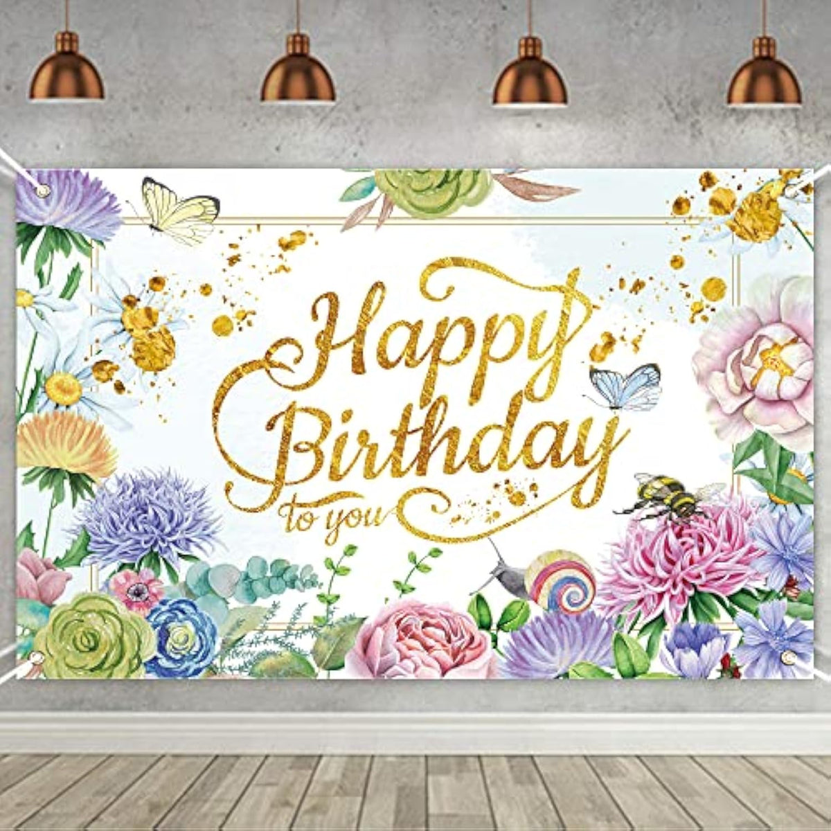 Pink Flower Garden Birthday Backdrop Banner for Women’s Party Decor