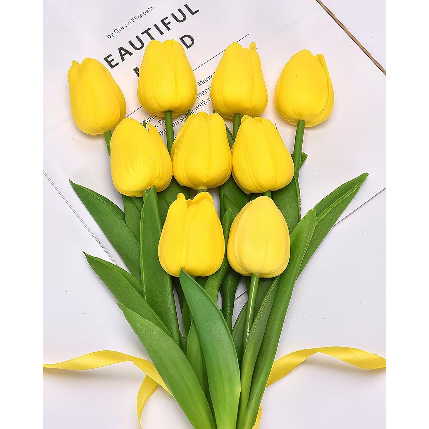 20Pcs Tulips Artificial Flowers Faux Silk Tulip Stems Fake Flowers Bouquets For Vase Wedding Home Decoration Yellow