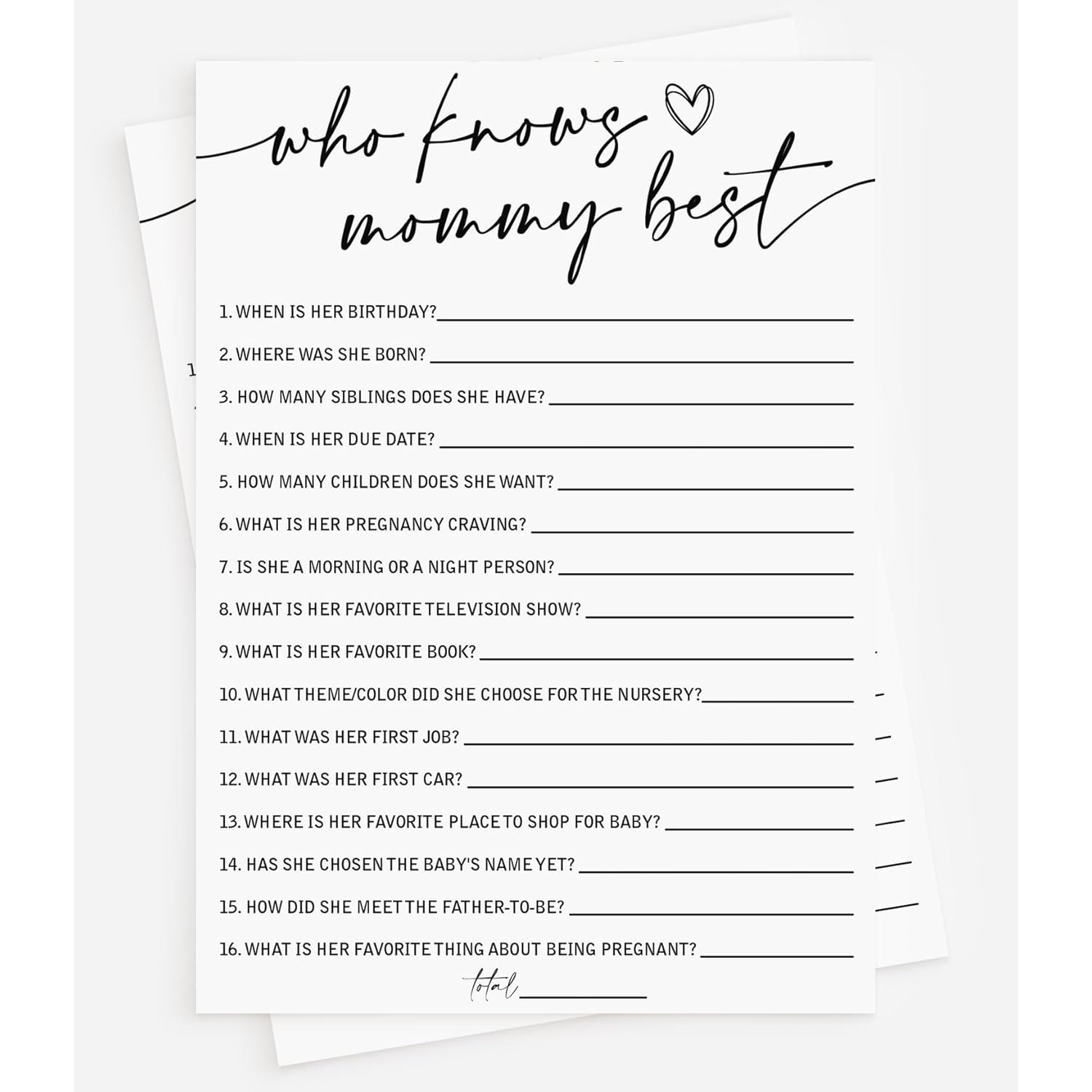 Who Knows Mommy Best (50-Cards) Fun Baby Shower Game Activity, Gender Neutral Boy Or Girl, Minimalist
