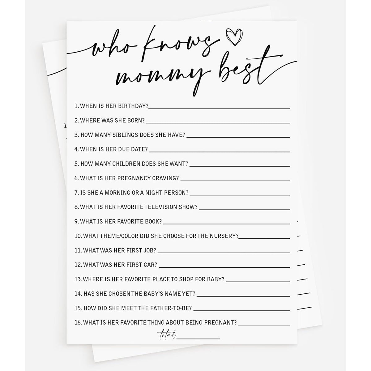 Who Knows Mommy Best (50-Cards) Fun Baby Shower Game Activity, Gender Neutral Boy Or Girl, Minimalist