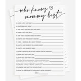 Who Knows Mommy Best (50-Cards) Fun Baby Shower Game Activity, Gender Neutral Boy Or Girl, Minimalist