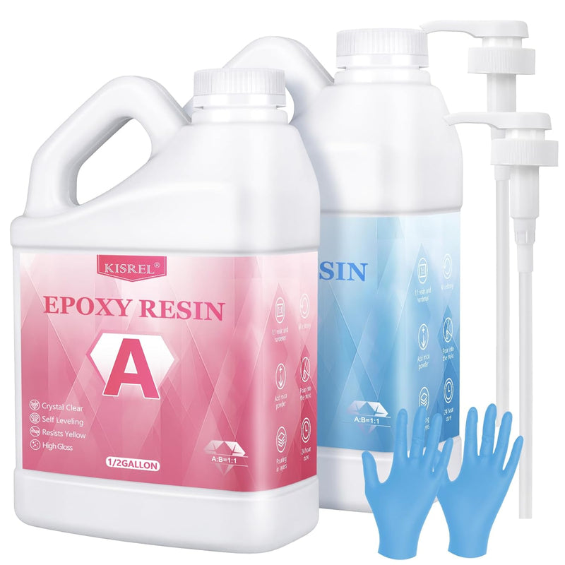 Epoxy Resin 1Gallon - Crystal Clear Epoxy Resin Kit - No Yellowing No Bubble Art Resins Casting For Art Crafts, Jewelry Making, Wood & Molds(1/2 Gallon X 2)